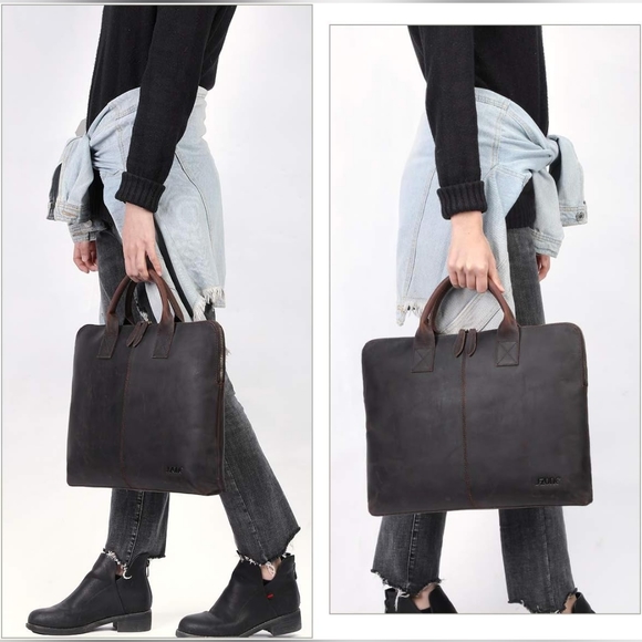 S-ZONE MEN'S BUFFALO LEATHER MESSENGER BAG SATCHEL 15.6 INCHES LAPTOP BRIEFCASE - Picture 3 of 9